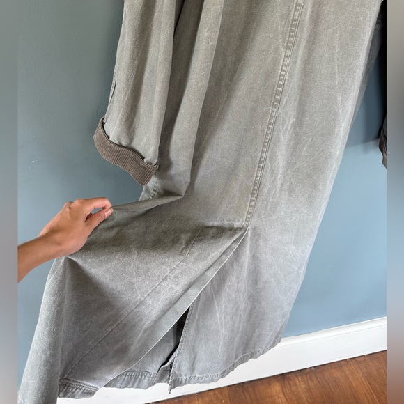 Vtg LL Bean Long Canvas Coat Size L Barn Chore Duster Corduroy Collar Green USA - Picture 15 of 15